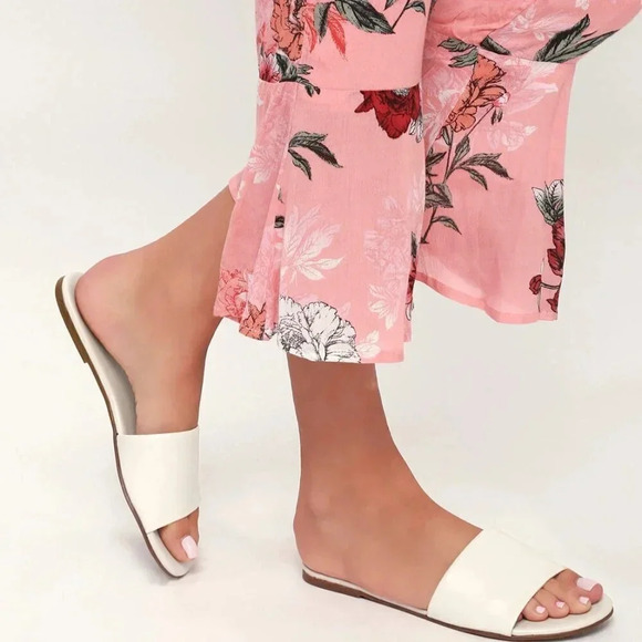 Lulus Shoes - Lulu's  Tara Off White Nappa Leather Slide Sandals